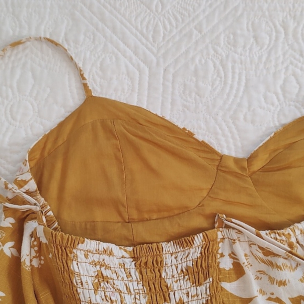 Wild Fable Floral Mustard Yellow & White Sun Dress /Size M - Picture 5 of 10